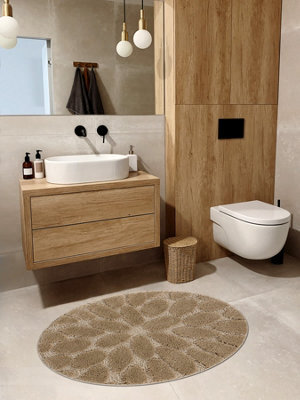 RugsX Bathroom Rug Supreme Circle Stones, Non-Slip, Soft - Beige Circle 100 Cm - image 1