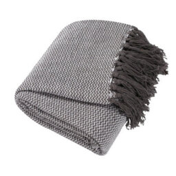 Ehc Wave Large Cotton Throw With Tassels Perfect Layer For Sofa, Bed, Armchair And Couch 150 X 200 Cm, Grey