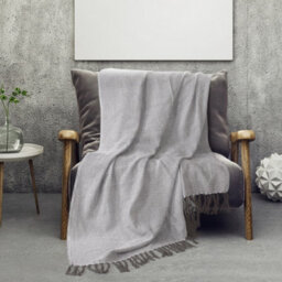 Ehc Wave Large Cotton Throw With Tassels Perfect Layer For Sofa, Bed, Armchair And Couch 150 X 200 Cm, Grey - thumbnail 4
