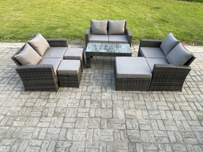 Fimous Outdoor U Shape Sofa Set Wicker Pe Rattan Garden Furniture Set With Coffee Table Double Seat Sofa 3 Footstools - image 1