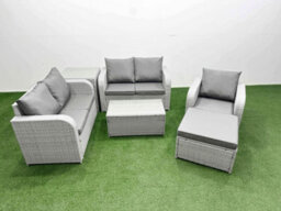 Fimous High Back Poly Rattan Garden Furniture Set Reclining Chair Loveseat Sofa Coffee Table Indoor Outdoor Set Side Table - thumbnail 2