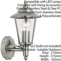 2 Pack Ip44 Outdoor Wall Lamp Stainless Steel Traditional Lantern Porch Uplight - thumbnail 3