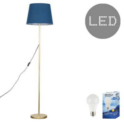 Valuelights Charles Gold Floor Lamp With Navy Tapered Shade And Bulb - image 1