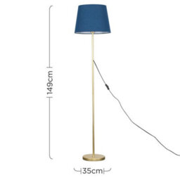 Valuelights Charles Gold Floor Lamp With Navy Tapered Shade And Bulb - thumbnail 6