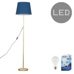Valuelights Charles Gold Floor Lamp With Navy Tapered Shade And Bulb - thumbnail 1