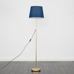 Valuelights Charles Gold Floor Lamp With Navy Tapered Shade And Bulb - thumbnail 2