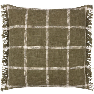 Yard Beni Check Fringed Polyester Filled Cushion, Moss/natural, 45 X 45Cm - image 1