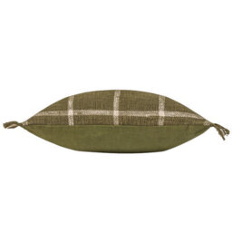 Yard Beni Check Fringed Polyester Filled Cushion, Moss/natural, 45 X 45Cm - thumbnail 3