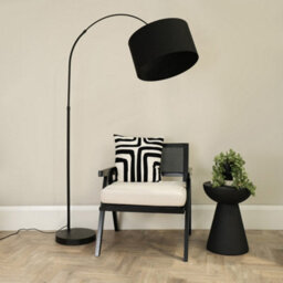 Valuelights Louis Black Arched Curved Floor Lamp With Black Fabric Drum Lamp Shade And Led Bulb - thumbnail 3