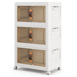 Folding Shoe Storage Cabinet 3 Tier Stackable Storage Box - thumbnail 3