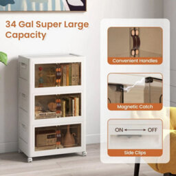 Folding Shoe Storage Cabinet 3 Tier Stackable Storage Box - thumbnail 5