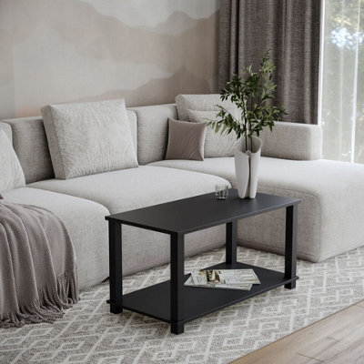 Urbn-Living Urbnliving 80Cm Width Black 2 Tier Coffee Side Table With Shelf Tv Stand - image 1