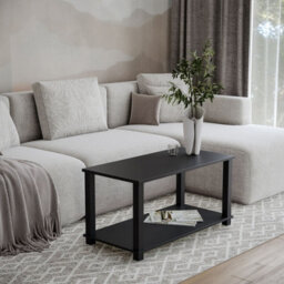 Urbn-Living Urbnliving 80Cm Width Black 2 Tier Coffee Side Table With Shelf Tv Stand - thumbnail 1