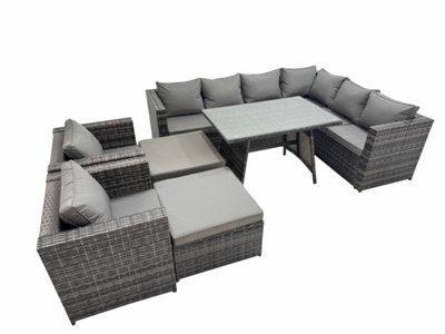 Fimous Rattan Garden Furniture Patio Furniture Sets With Dining Table 2 Stools Dark Grey Mixed - image 1
