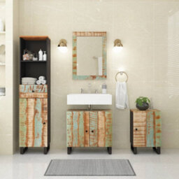 Berkfield 4 Piece Bathroom Furniture Set Solid Wood Reclaimed - thumbnail 1