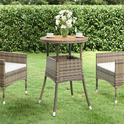 Walplus Garden Table 60X75 Cm Acacia Wood And Poly Rattan Grey - image 1