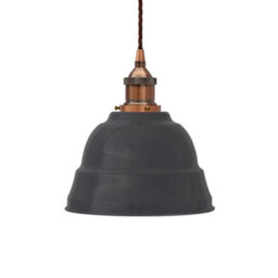 Slate Grey Lincoln Painted Dome Pendant Light With Antique Copper Lamp Holder And Brown Twisted Cable - Se Home