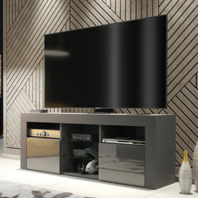 Tv Unit 145Cm Modern Dark Grey With High Gloss Doors - Creative Furniture - image 1