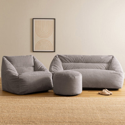 icon Bean Bag Sofa, Armchair And Footstool Bundle, Jumbo Cord - image 1