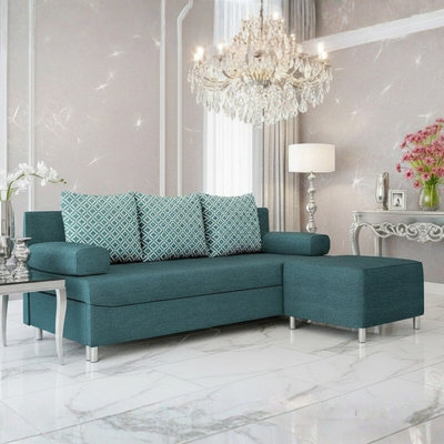 Sofa Bed With Pouffe Dover Set Storage Container Turquoise With Patterned Pillows - image 1