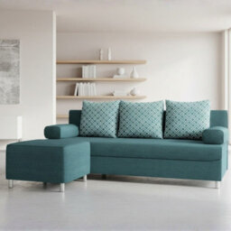 Sofa Bed With Pouffe Dover Set Storage Container Turquoise With Patterned Pillows - thumbnail 2