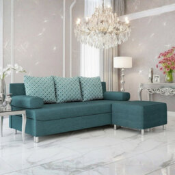 Sofa Bed With Pouffe Dover Set Storage Container Turquoise With Patterned Pillows - thumbnail 1