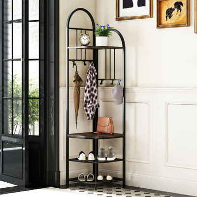Costway 180Cm Tall Corner Hall Tree 4-Tier Coat Rack Entryway Shoes Shelf Organizer Rustic Brown - image 1