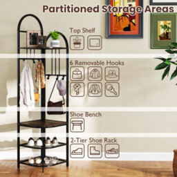 Costway 180Cm Tall Corner Hall Tree 4-Tier Coat Rack Entryway Shoes Shelf Organizer Rustic Brown - thumbnail 6