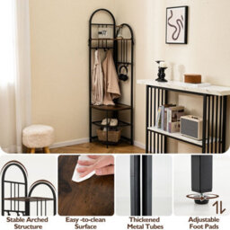 Costway 180Cm Tall Corner Hall Tree 4-Tier Coat Rack Entryway Shoes Shelf Organizer Rustic Brown - thumbnail 7