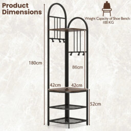 Costway 180Cm Tall Corner Hall Tree 4-Tier Coat Rack Entryway Shoes Shelf Organizer Rustic Brown - thumbnail 3