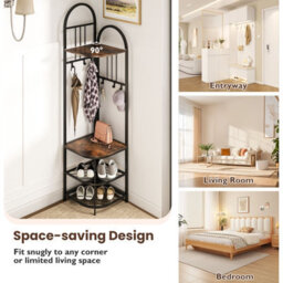 Costway 180Cm Tall Corner Hall Tree 4-Tier Coat Rack Entryway Shoes Shelf Organizer Rustic Brown - thumbnail 9