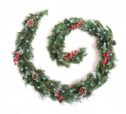 Best Artificial 6Ft Deluxe Frosted Christmas Garland With Pine Cones & Winter Red Berries Supplied With 50 Bright White Leds