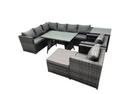 Fimous 9-Seater Outdoor Pe Rattan Sofa Set With Dining Table Patio Garden Furniture Sets With 2 Chair Big Stool Side Table - thumbnail 2