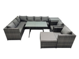 Fimous 9-Seater Outdoor Pe Rattan Sofa Set With Dining Table Patio Garden Furniture Sets With 2 Chair Big Stool Side Table - thumbnail 1
