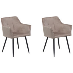 Beliani Set Of 2 Dining Chairs Jasmin Velvet Taupe