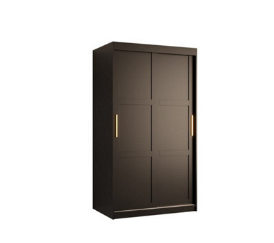 Arte Ramiro I Contemporary 2 Sliding Door Wardrobe 5 Shelves 2 Rails Black Matt (H)2000mm (W)1000mm (D)620mm - image 1