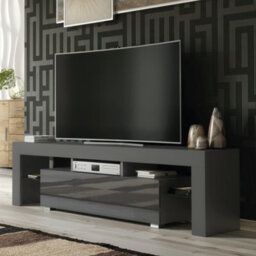 Aria Tv Unit 160Cm Dark Grey With High Gloss Doors And Led Lighting - Creative Furniture - thumbnail 9
