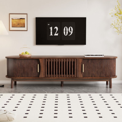 Btm Tv Stand With Sliding Doors Oval Tv Cabinet Storage Entertainment Unit For Living Room Bedroom - image 1