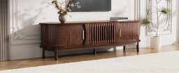 Btm Tv Stand With Sliding Doors Oval Tv Cabinet Storage Entertainment Unit For Living Room Bedroom - thumbnail 7