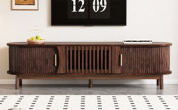 Btm Tv Stand With Sliding Doors Oval Tv Cabinet Storage Entertainment Unit For Living Room Bedroom - thumbnail 5