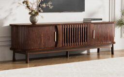 Btm Tv Stand With Sliding Doors Oval Tv Cabinet Storage Entertainment Unit For Living Room Bedroom - thumbnail 6