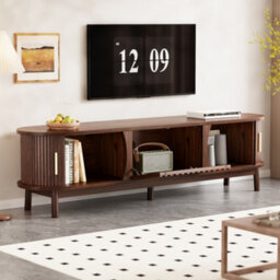 Btm Tv Stand With Sliding Doors Oval Tv Cabinet Storage Entertainment Unit For Living Room Bedroom - thumbnail 3