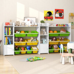 Costway Kids Bookshelf Toy Storage Organizer W/ 8 Storage Boxes Toddler Bookcase - thumbnail 8