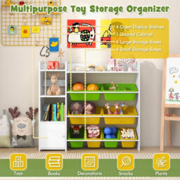 Costway Kids Bookshelf Toy Storage Organizer W/ 8 Storage Boxes Toddler Bookcase - thumbnail 3