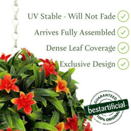 Best Artificial 23Cm Orange Lily Hanging Basket Flower Topiary Ball - Suitable For Outdoor Use - Weather & Fade Resistant - thumbnail 4