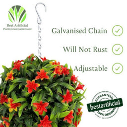 Best Artificial 23Cm Orange Lily Hanging Basket Flower Topiary Ball - Suitable For Outdoor Use - Weather & Fade Resistant - thumbnail 5