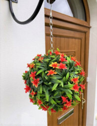 Best Artificial 23Cm Orange Lily Hanging Basket Flower Topiary Ball - Suitable For Outdoor Use - Weather & Fade Resistant - thumbnail 1