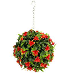 Best Artificial 23Cm Orange Lily Hanging Basket Flower Topiary Ball - Suitable For Outdoor Use - Weather & Fade Resistant - thumbnail 2