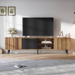 Matteo Modern 175Cm Wood & Black Tv Unit Cabinet For Tvs Up To 75 Inch - thumbnail 1