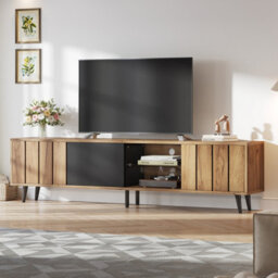 Matteo Modern 175Cm Wood & Black Tv Unit Cabinet For Tvs Up To 75 Inch - thumbnail 2